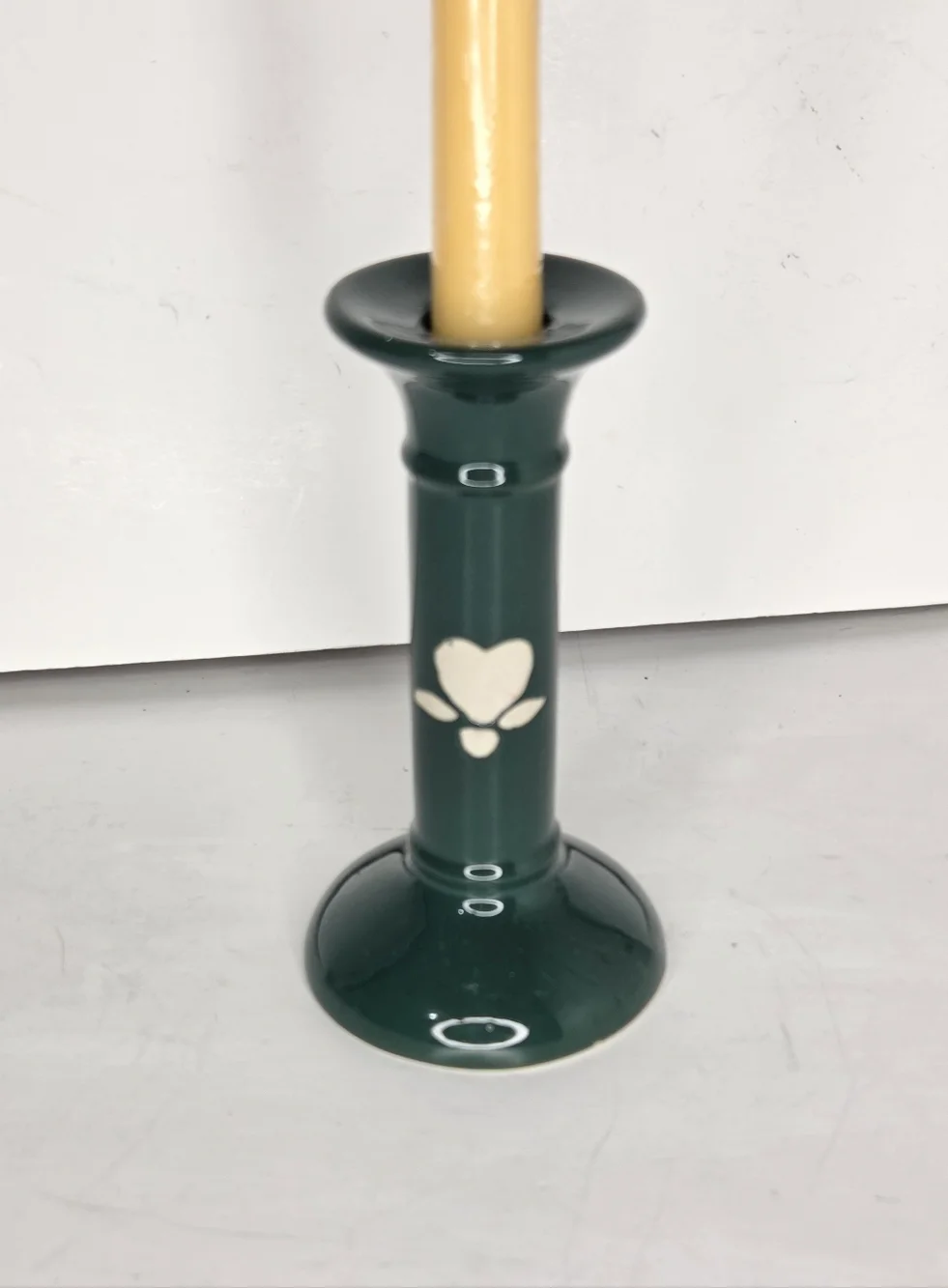 Vintage Hermitage Pottery Green Stoneware‎ Candlestick With Heart Design